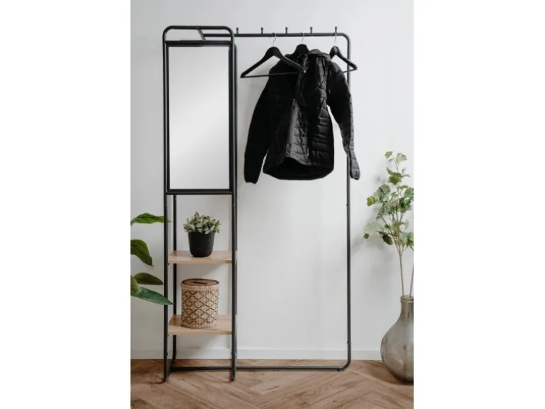 Furn.Design Kompaktgarderobe Schwarz Metall 100 cm mit Spiegel Wick