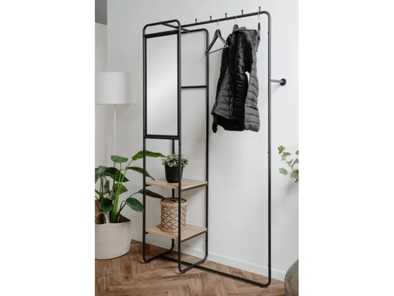 Furn.Design Kompaktgarderobe Schwarz Metall 100 cm mit Spiegel Wick