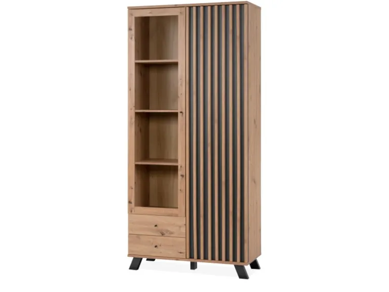 Furn.Design Vitrine Eiche Artisan und Grau 92 cm 3D Lamelle Industrial Madem