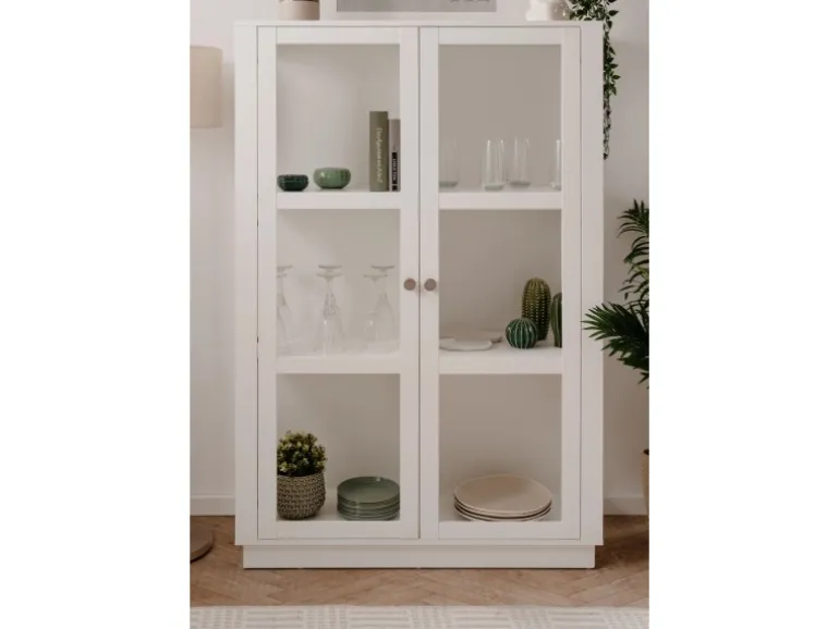 Furn.Design Vitrine Weiß 100 x 150 cm 2-türig 6 Vitrinenfächer Modern Blanverd