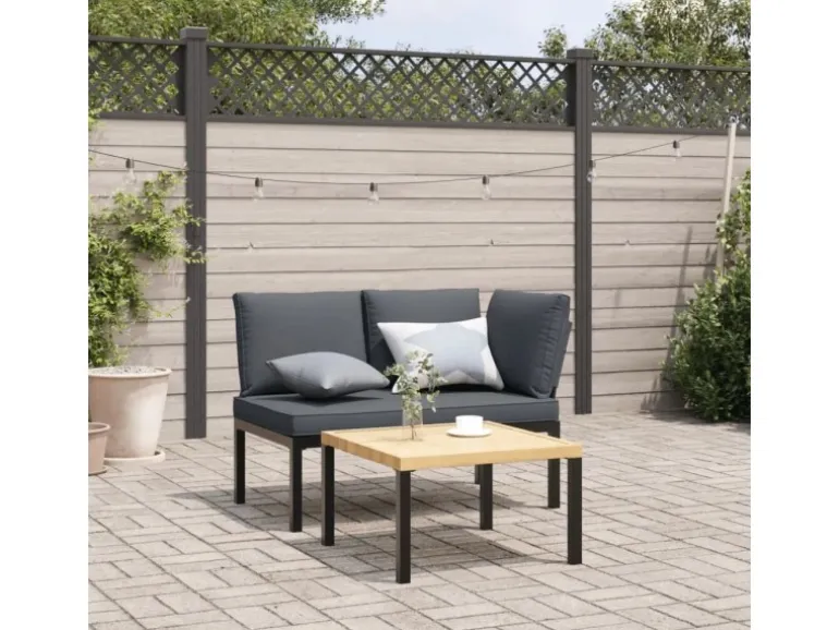 furnicato Gartenbank mit Kissen Schwarz Aluminium