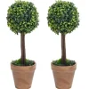 furnicato Künstliche Buchsbäume 2 Stk. mit Topf Kugelform Grün 56 cm