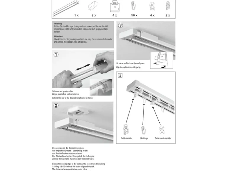 Gardinia Aluminium-Vorhangschienen-Set Lara 2-läufig Weiß 140 - 225 cm