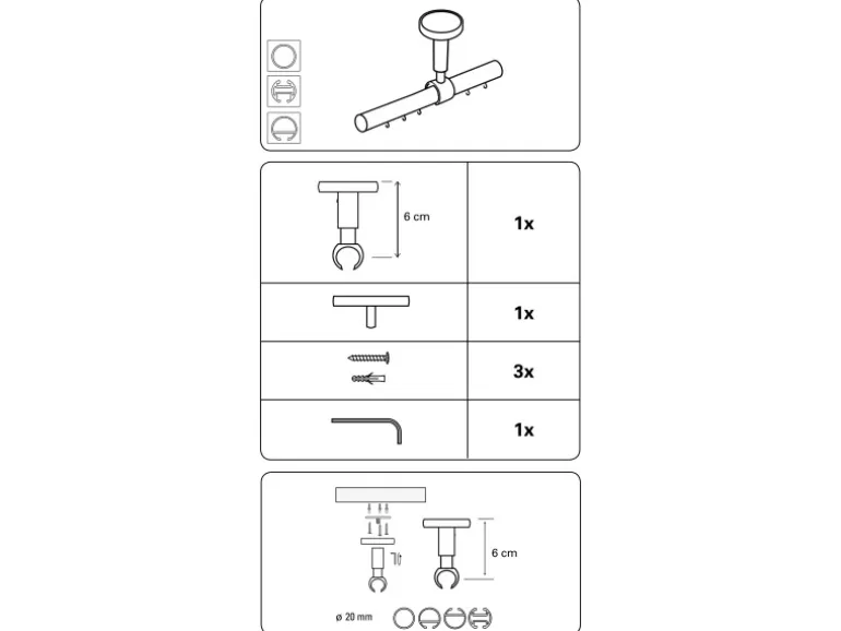 Gardinia Deckenträger Chicago für Ø 20 mm Weiß 6 cm
