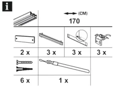 Gardinia Flächenvorhangschiene Komfort Komplett-Set 3-läufig Silber 170 cm
