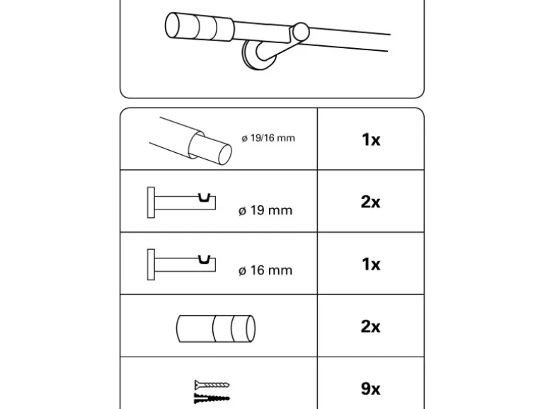 Gardinia Gardinenstangen-Set Elba 1-Lauf Ø 16/19 mm Steingrau