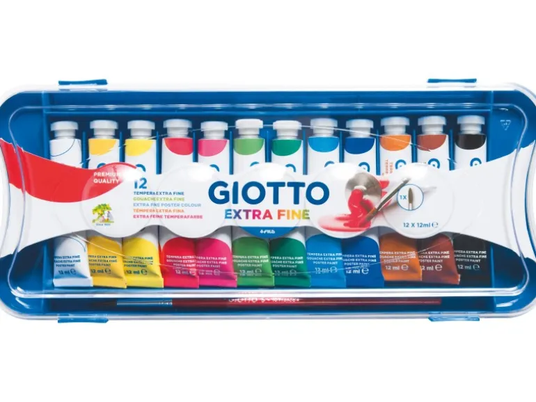 Giotto Extra Fine Plakatfarben-Set 1 Pinsel verschiedene Farben 12 Stück 12 ml
