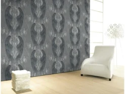 Glööckler Vliestapete Imperial Engelsflügel mit Krone Silber-Blau