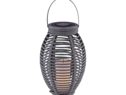 Globo LED-Solaraußenleuchte Laterne mit Feuereffekt Kunststoff Grau Rattanoptik