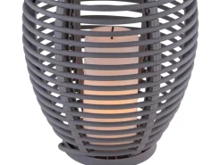 Globo LED-Solaraußenleuchte Laterne mit Feuereffekt Kunststoff Grau Rattanoptik