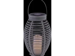 Globo LED-Solaraußenleuchte Laterne mit Feuereffekt Kunststoff Grau Rattanoptik