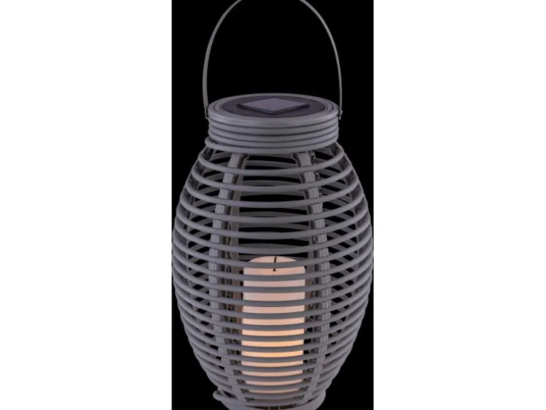 Globo LED-Solaraußenleuchte Laterne mit Feuereffekt Kunststoff Grau Rattanoptik