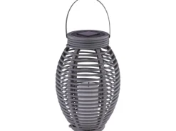 Globo LED-Solaraußenleuchte Laterne mit Feuereffekt Kunststoff Grau Rattanoptik