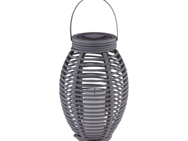 Globo LED-Solaraußenleuchte Laterne mit Feuereffekt Kunststoff Grau Rattanoptik