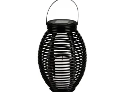 Globo LED-Solaraußenleuchte Laterne mit Feuereffekt Kunststoff Grau Rattanoptik