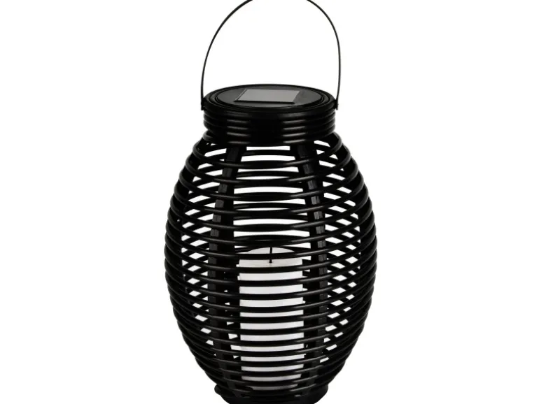 Globo LED-Solaraußenleuchte Laterne mit Feuereffekt Kunststoff Grau Rattanoptik