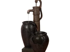 Großer Design-Gartenbrunnen mit Handpumpe 47,5 cm x 38,5 cm x 84 cm