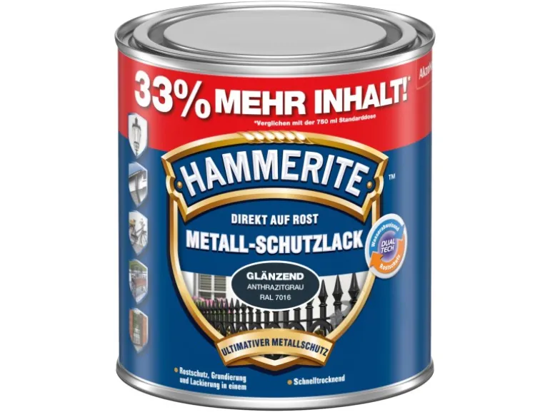 Hammerite Metall-Schutzlack Anthrazitgrau RAL 7016 glänzend 1 l