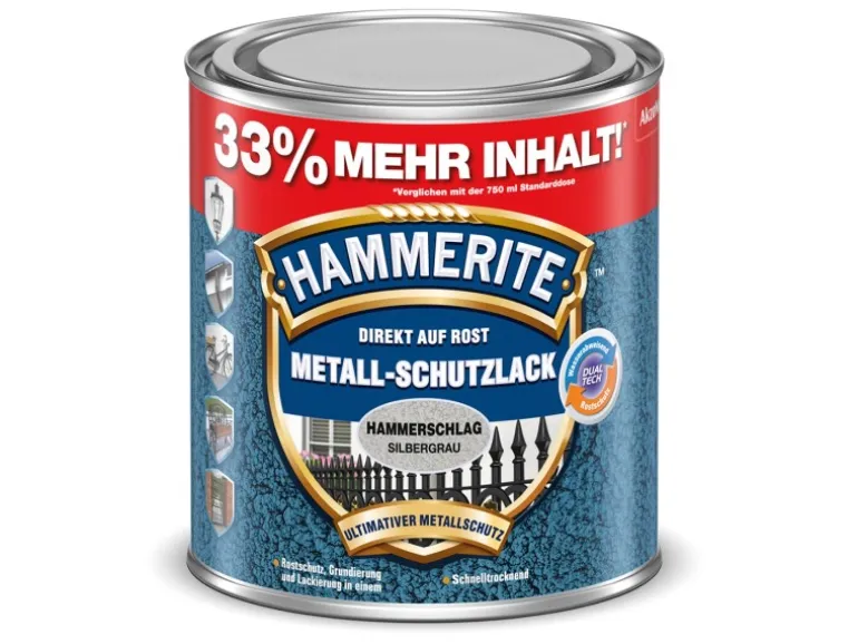 Hammerite Metall-Schutzlack Silbergrau Hammerschlag 1 l
