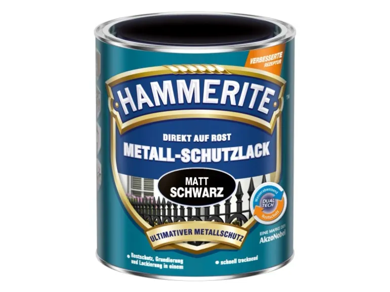Hammerite Metall-Schutzlack Schwarz matt 250 ml