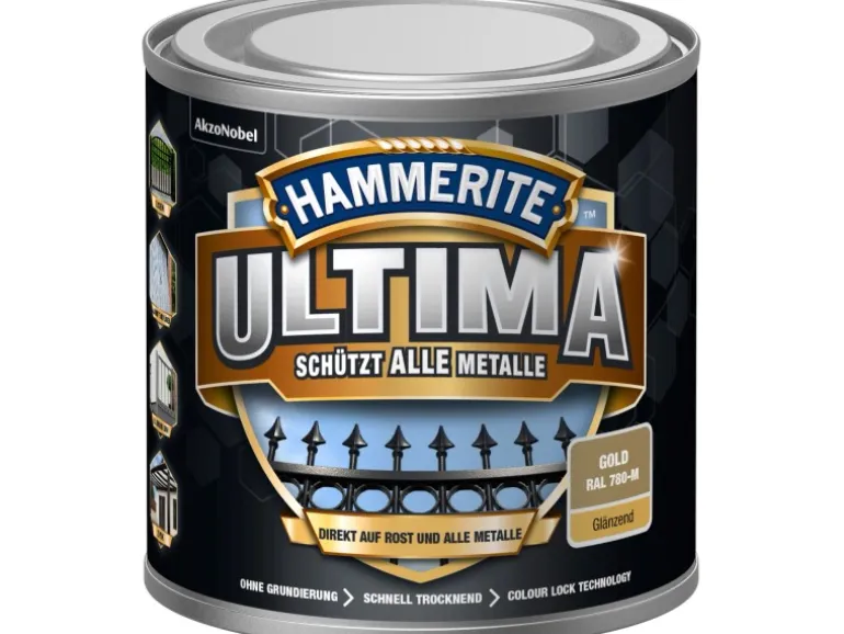 Hammerite Ultima Premium Metall-Schutzlack glänzend Gold 250 ml