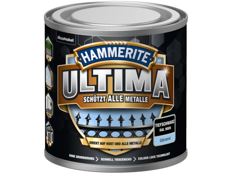 Hammerite Ultima Premium Metall-Schutzlack glänzend Tiefschwarz 250 ml