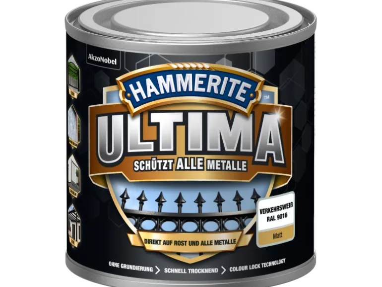 Hammerite Ultima Premium Metall-Schutzlack matt Verkehrsweiß 250 ml