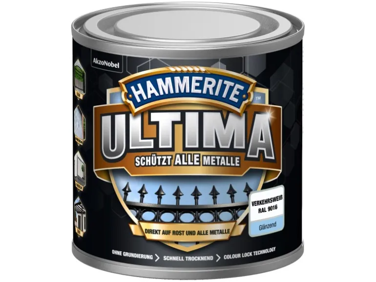 Hammerite Ultima Premium Metall-Schutzlack glänzend Verkehrsweiß 250 ml