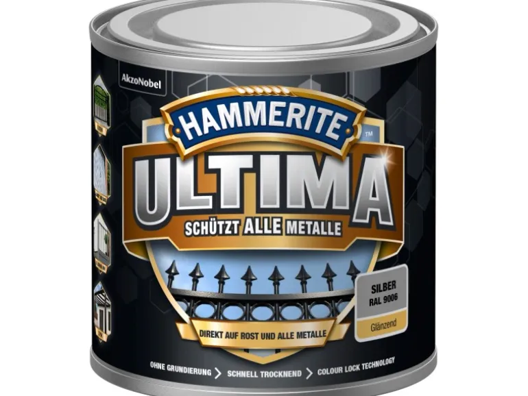 Hammerite Ultima Premium Metall-Schutzlack glänzend Silber 250 ml