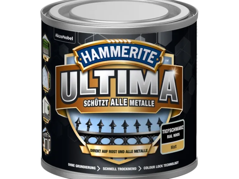Hammerite Ultima Premium Metall-Schutzlack matt Tiefschwarz 250 ml
