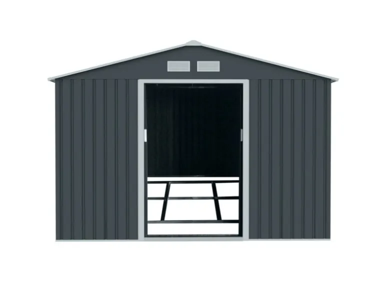 Hattoro S300 Metall Gerätehaus mit Bodenrahmen 12,5 m³ Satteldach Dunkelgrau