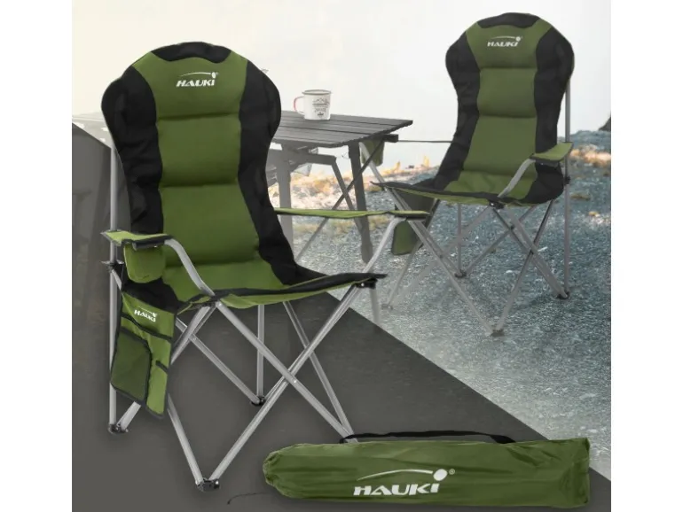 Hauki Campingstuhl Faltbar Khaki mit Getränkehalter und Tragetasche
