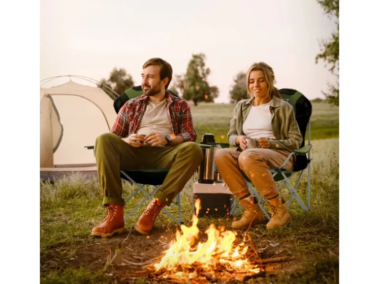 Hauki Campingstuhl Faltbar Khaki mit Getränkehalter und Tragetasche