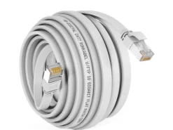 hb-digital Flachkabel CAT 7 Rohkabel RJ45 LAN Kabel Flach Kupfer bis zu 10 Gbit/s U/FTP PVC 30m Weiß