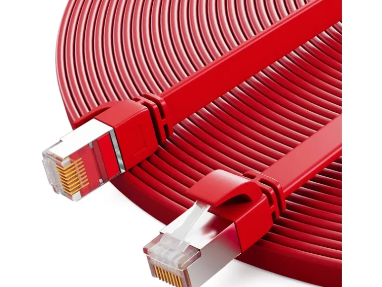 hb-digital LAN Kabel Flach CAT 7 Rohkabel Patchkabel CAT7 RJ45 U/FTP PVC 3m Rot