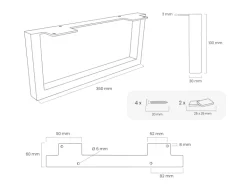 HEVVA Möbelfüße GRAZ 10 cm Hoch 35 cm Tief 2er Set Rohstahl-Klarlack
