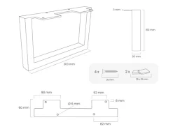 HEVVA Möbelfüße GRAZ 15 cm Hoch 30 cm Tief 2er Set Rohstahl-Klarlack