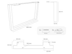 HEVVA Möbelfüße GRAZ 25 cm Hoch 40 cm Tief 2er Set Rohstahl-Klarlack