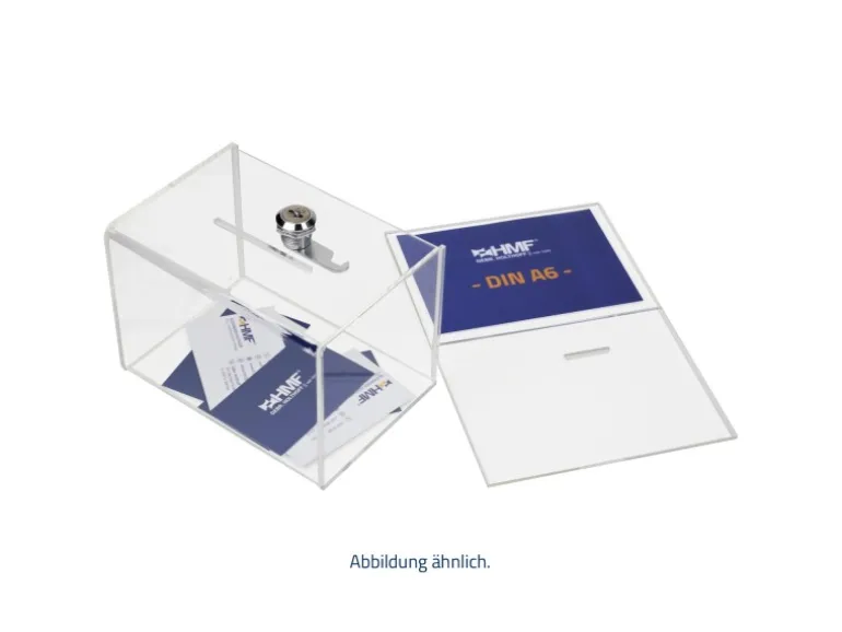 HMF 46913 Acryl Spendenbox Abschließbar 215 x 16 x 16 cm DIN A5 Blatteinschub Transparent