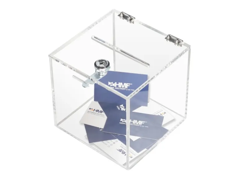 HMF 46919 Acryl Spendenbox Schloss 15 x 15 x 15 cm DIN A6 Transparent