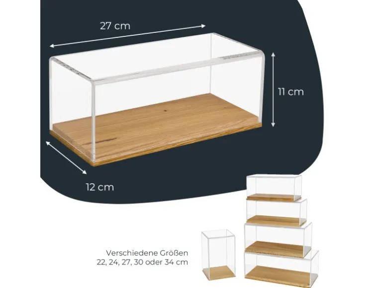 HMF 46872 Acryl Vitrine Schaukasten mit Holzsockel für Modellautos 27 x 12 x 11 cm Transparent