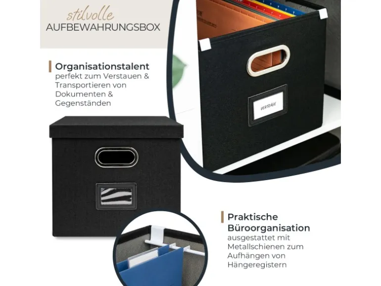 HMF 250473-02 Aufbewahrungsbox Deckel DIN A4 Hängeregister Kallax 33 x 37 x 28 cm