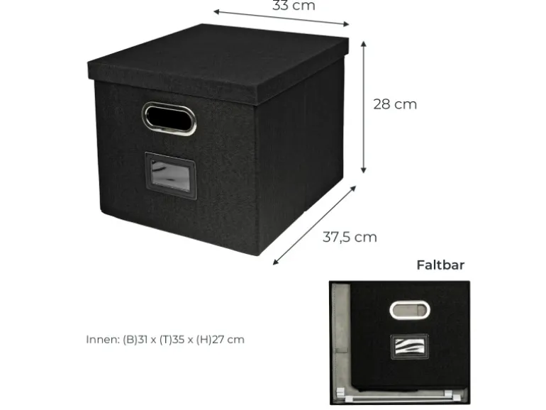 HMF 250473-02 Aufbewahrungsbox Deckel DIN A4 Hängeregister Kallax 33 x 37 x 28 cm