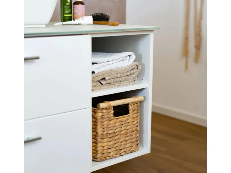 HMF 37279 Aufbewahrungskorb Badezimmer Korb Geflochten Wasserhyazinthe Holzgriffen 37 x 22 x 20 cm