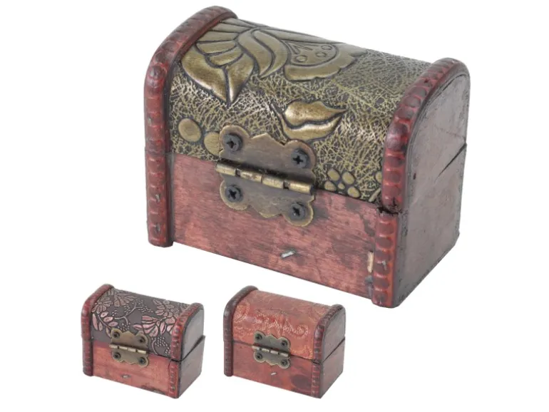 HMF 6415-108 Schatztruhe 3er Set Schatzkiste Holzkiste Ringbox 8 x 5 x 6 cm Hochzeitsgeschenk