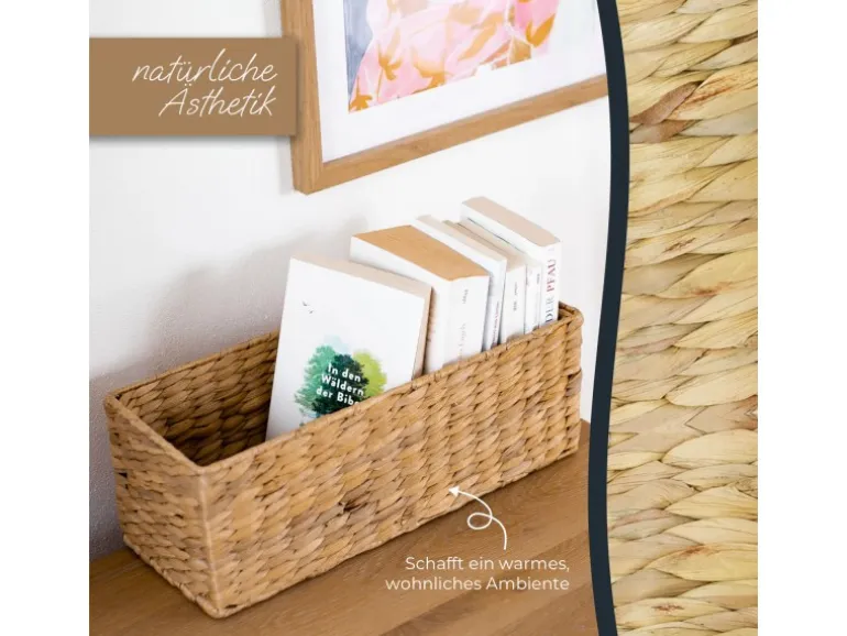 HMF Aufbewahrungskorb Badezimmer Korb Geflochten Wasserhyazinthe Seegras 38 x 15 x 14 cm 2er Set