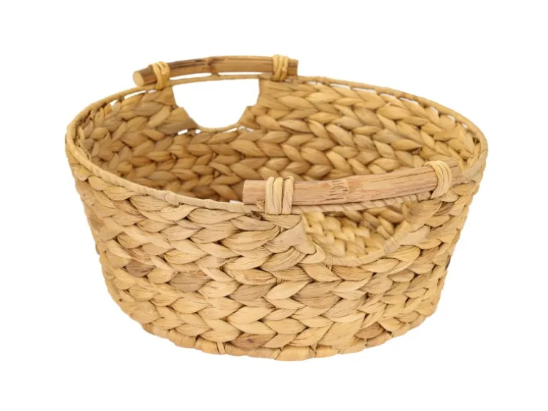 HMF Aufbewahrungskorb Rund Korb Geflochten Wasserhyazinthe Holzgriffen 30 x 12 cm
