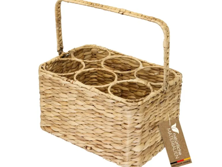 HMF Flaschenträger 6 Flaschen Flaschenkorb Geflochten Wasserhyazinthe 32 x 22 x 18 cm