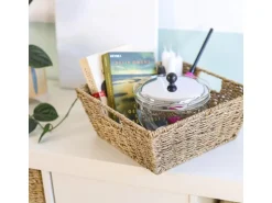 HMF Geschenkkorb Leer Aufbewahrungskorb Geflochten Seegras RechtEckig 30 x 30 x 12 cm