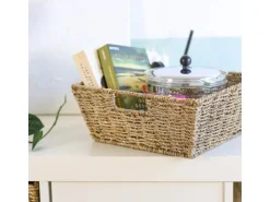 HMF Geschenkkorb Leer Aufbewahrungskorb Geflochten Seegras RechtEckig 30 x 30 x 12 cm